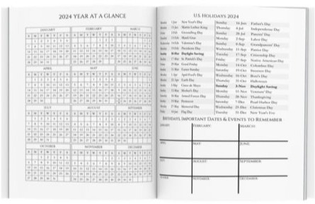 Contacts pages plus important dates page