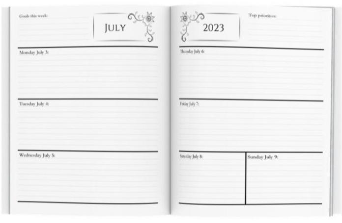 Month at-a-glance with two-page spread monthly views