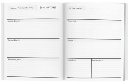 Week at-a-glance with two-page spread weekly views