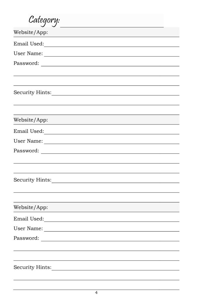 Oh! Discreet Password Book For Websites & Apps With 300 Categorized Entries