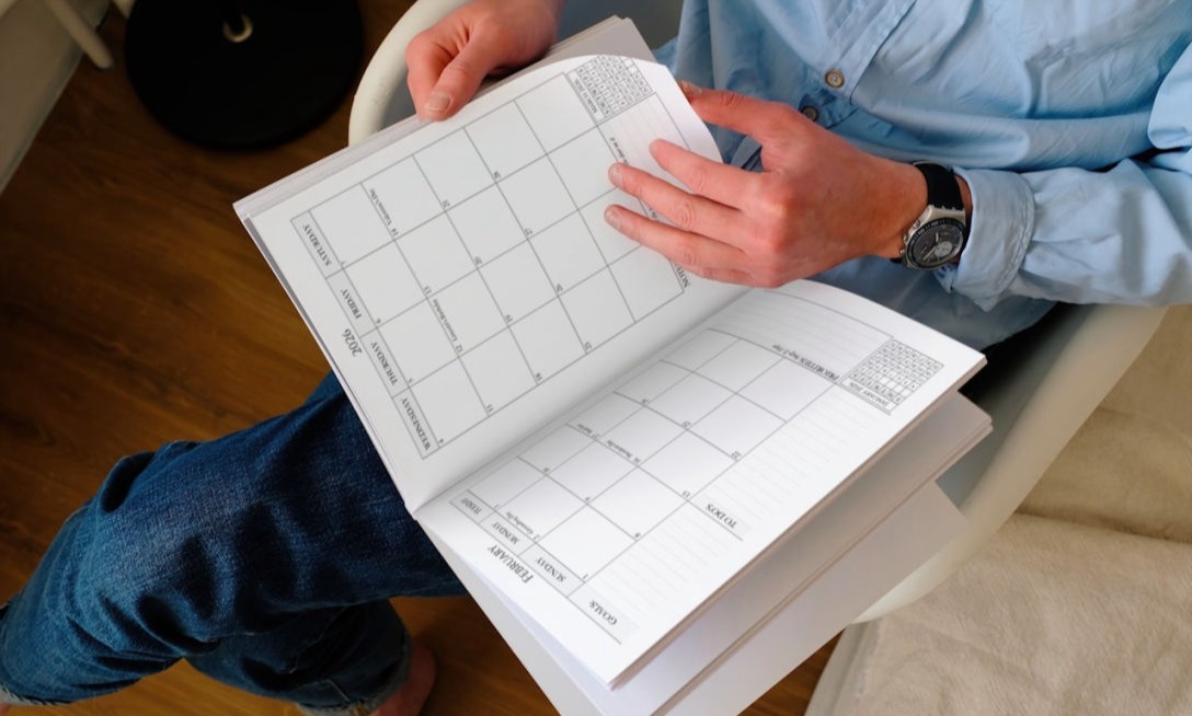 Month at-a-glance with two-page spread monthly views