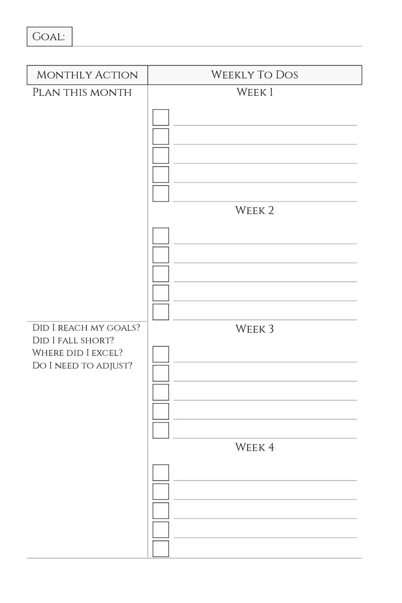 Big 5-Year Plan Goal Planner Divide the month's goals into weekly tasks