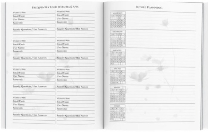 Future planning and password tracker in the back of the planner