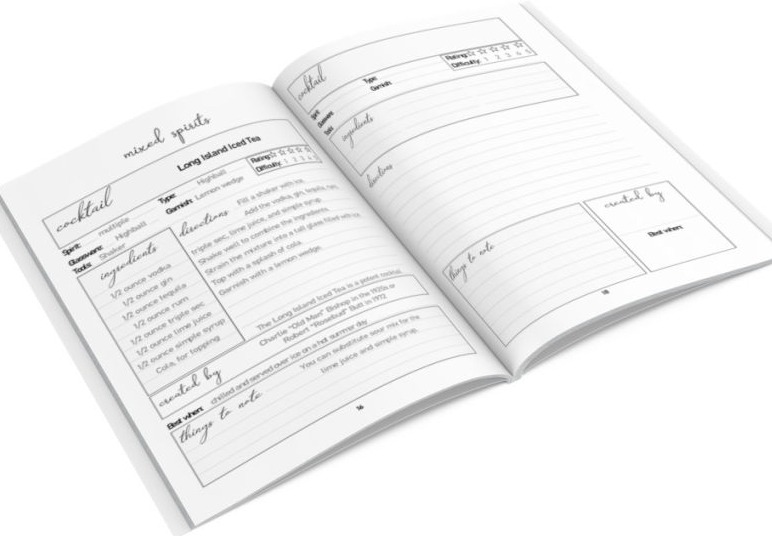 Two slightly different recipe layouts with 40 all-time classic cocktail recipes