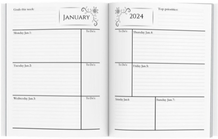 Week at-a-glance with two-page spread weekly views