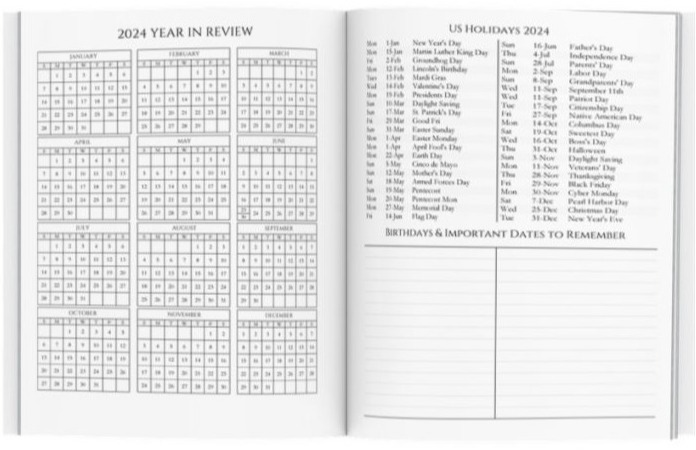 One page week at-a-glance & two day hourly planning pages
