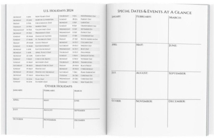 U.S. Holiday page with space to add your own Special dates