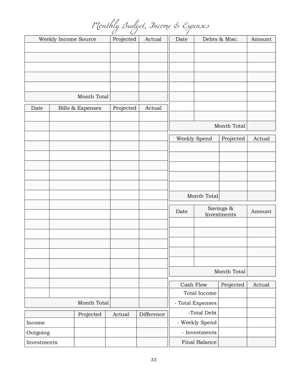 Monthly budgeting worksheets: Track your monthly expenses and income 
