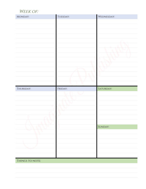 Free College Student Week at a glance template PDF Download