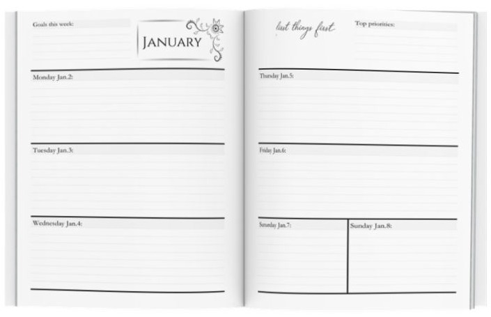 Week at-a-glance with two-page spread weekly views